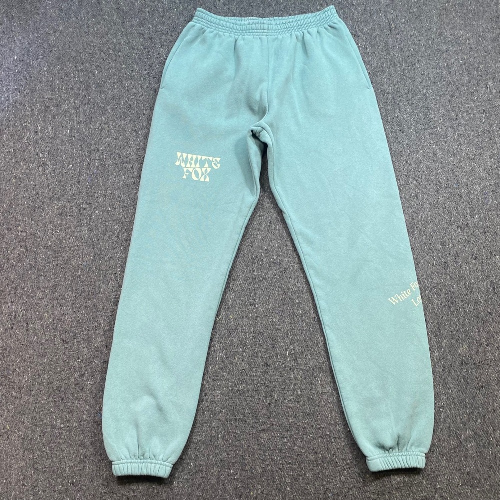 White Fox Sweatpants Sz S Womens Teal Blue Streetwear Logo Graphic Joggers